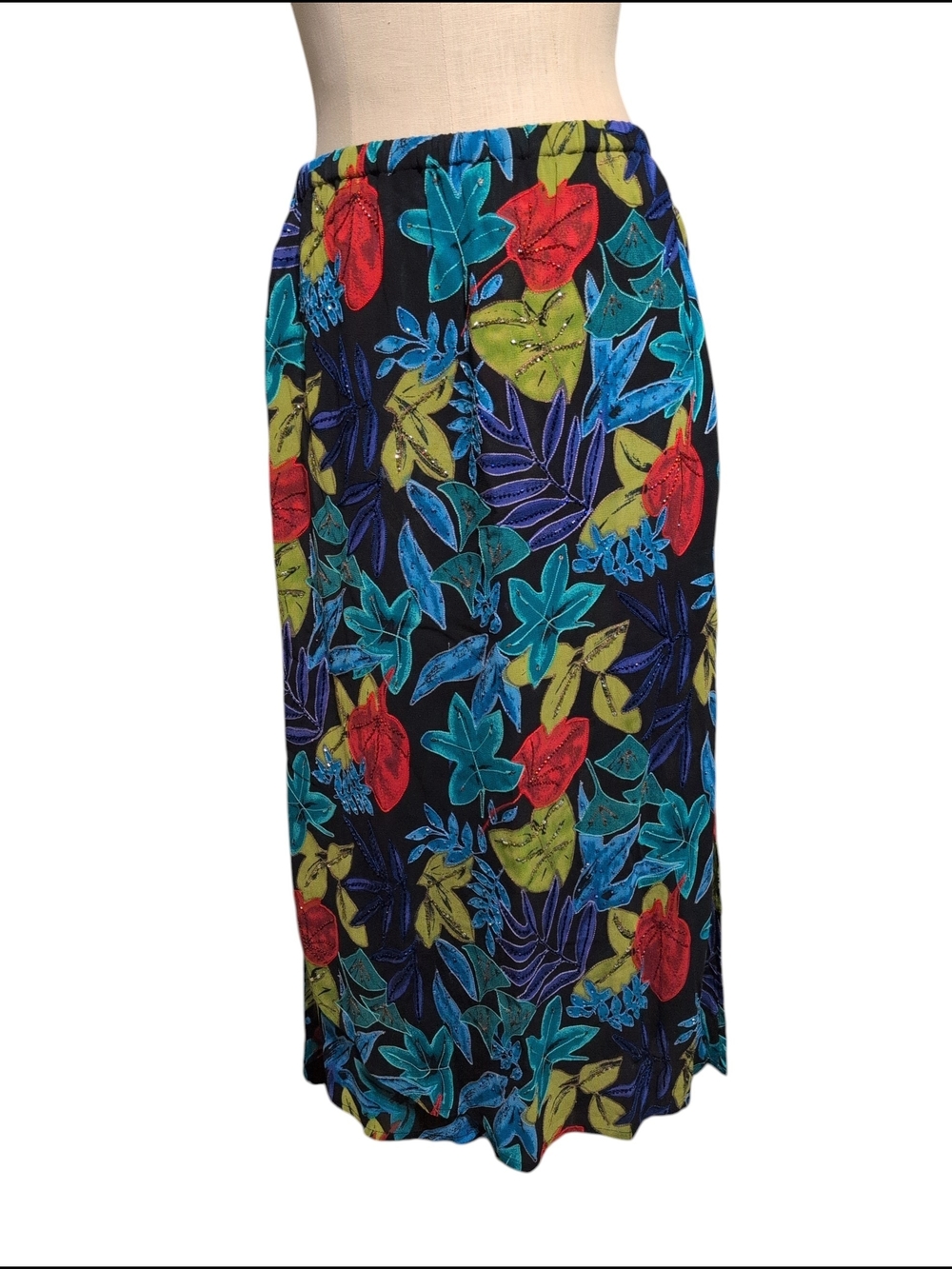 Chicos Design Vintage Tropical Skirt Sequin Floral India Dress Casual Party 2